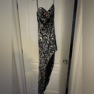 Sequin side slit prom dress